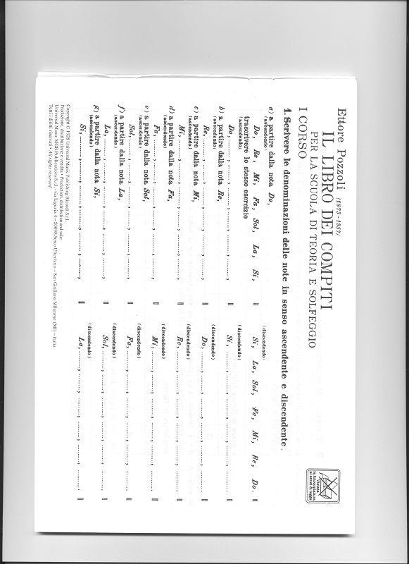 Libro Dei Compiti Per La Scuola Di Teoria E - Solfeggio - Fascicolo I
